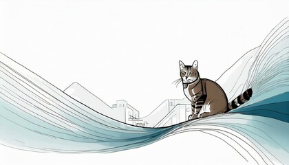 a white simple abstract background with a cat in the light bottom corner