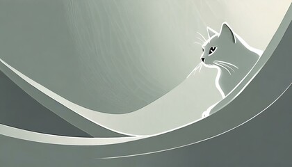 a white simple abstract background with a cat in the light bottom corner