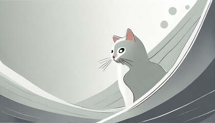 a white simple abstract background with a cat in the light bottom corner