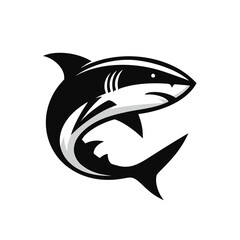 Black and white logo of a swimming shark. vector logo of a predator fish isolated on white background.