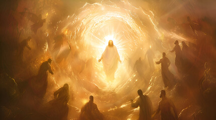 Jesus resurrection on the third day and ascension to heavenly glory. Easter concept 