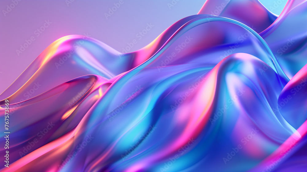 Poster abstract fluid iridescent holographic neon curved wave in motion colorful background 3d render. grad