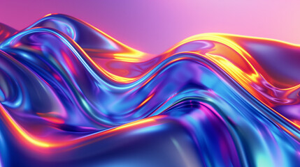 Abstract fluid iridescent holographic neon curved wave in motion colorful background 3d render....