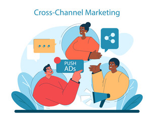 Cross-Channel Marketing concept. Integration of various platforms