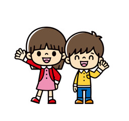 Obraz na płótnie Canvas Clip art of boy and girl smiling and waving
