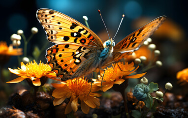 Fototapeta na wymiar colored butterfly on a background of flowers. insects. Flora and fauna