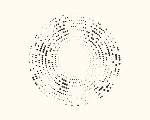 Modern abstract background. Halftone of random size dots in circle form. Round logo. Vector dotted frame. - obrazy, fototapety, plakaty