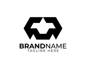 simple shape geometry of an eagle hawk bird as super hero symbol made of 3 half hexagon or letter U C