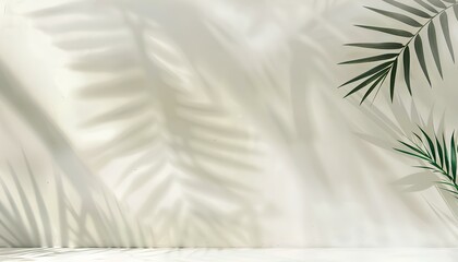 palm leave's blurred shadow on light pastel wall. Minimalistic beautiful summer spring background