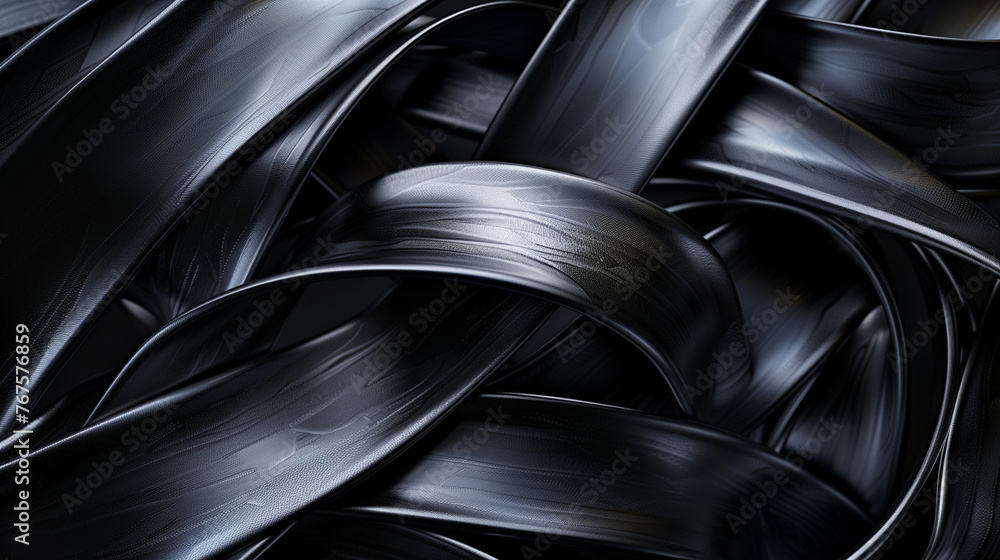 Poster macro image of black stripes intertwined, three-dimensional effect, abstract background
