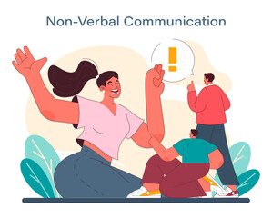 Non-verbal communication concept. Illustration of joyful interaction