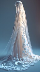 Elegant Bridal Gown with Cascading Veil in Cinematic Photographic Style