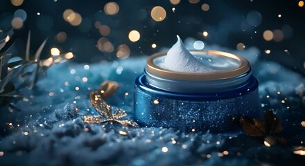 Night cream blending into the starry night sky, representing rejuvenation
