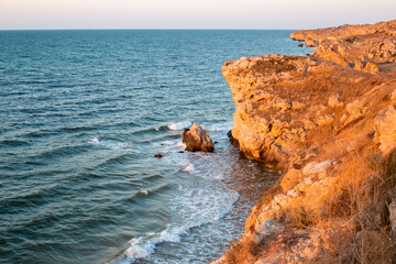 Seascape. Blue sea and rocky coast of Crimea. Travel and tourism. Wallpaper