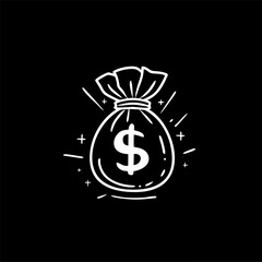 Money Bag on black background, vector illustration logo  - obrazy, fototapety, plakaty