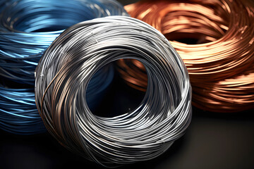 coils of copper and steel wire. industrial industry