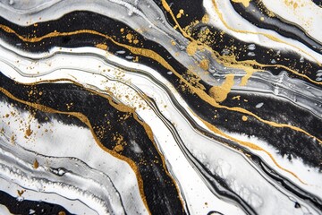 Marble background with golden texture, black and white colors