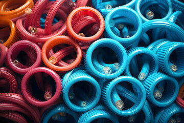 industrial products from colored plastic and rubber hoses and pipes