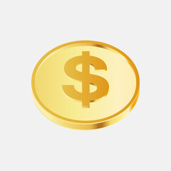 Gold coin sign isolated on a white backgrond.