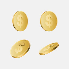 Set of stacked gold blank metal coins, 3D realistic money, cash, treasure heap. Game assets, payment signs, bank, finance symbols vector illustration isolated on white background