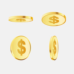 Set of stacked gold blank metal coins, 3D realistic money, cash, treasure heap. Game assets, payment signs, bank, finance symbols vector illustration isolated on white background