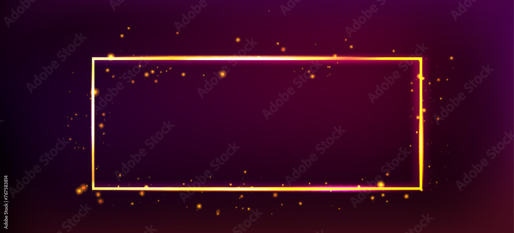 Poster sparkling golden frame isolated on gradient background. vector realistic illustration of shiny recta