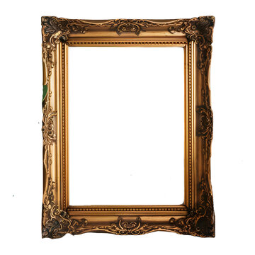 Blank antique gold picture frame png isolated on transparent background