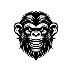 Black and white logo of an angry chimpanzee. vector illustration of a crazy ape. Suitable for branding, logo, tattoo