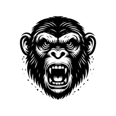Black and white logo of an angry chimpanzee. vector illustration of a crazy ape. Suitable for branding, logo, tattoo
