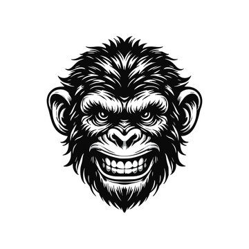 Black and white logo of an angry chimpanzee. vector illustration of a crazy ape. Suitable for branding, logo, tattoo