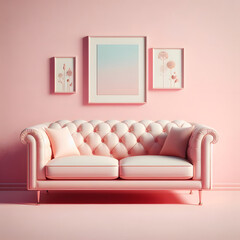 Sofa, pastel colors, isolated on a Pink background, Modern stylish sofa, Furniture, interior object