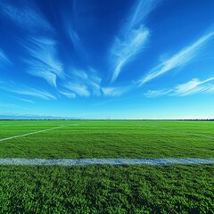 Soccer Field With Grass and Blue Sky