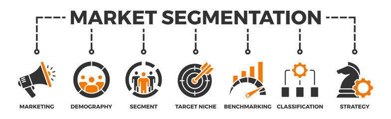 Market segmentation banner web icon illustration concept with icon of marketing, demography, segment, target niche, benchmarking, classification, strategy