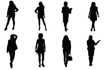 Elegant fashion Silhouette, Graceful girls Poses,Chic silhouette collection,Fashionable girl on clean background, Minimalist beauty, Stylish girls Silhouette,Fashionable girl poses on white background