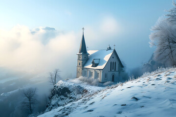 Christian church against the backdrop of a natural landscape. religion and christianity