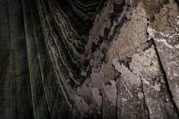 The colorful  splendor of colorful stripes on the walls of the Kolonel salt cave in Mount Sodom in...