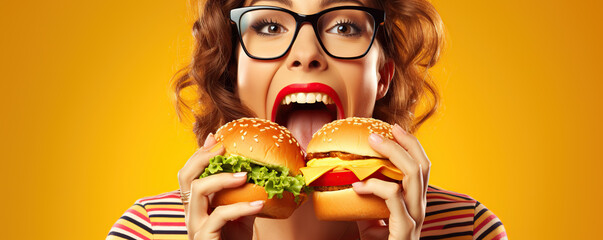 Woman With Sunglasses Holding Two Burgers