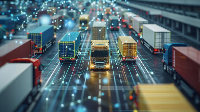 Supply chain distribution and delivery of freight. Shipping industry network.