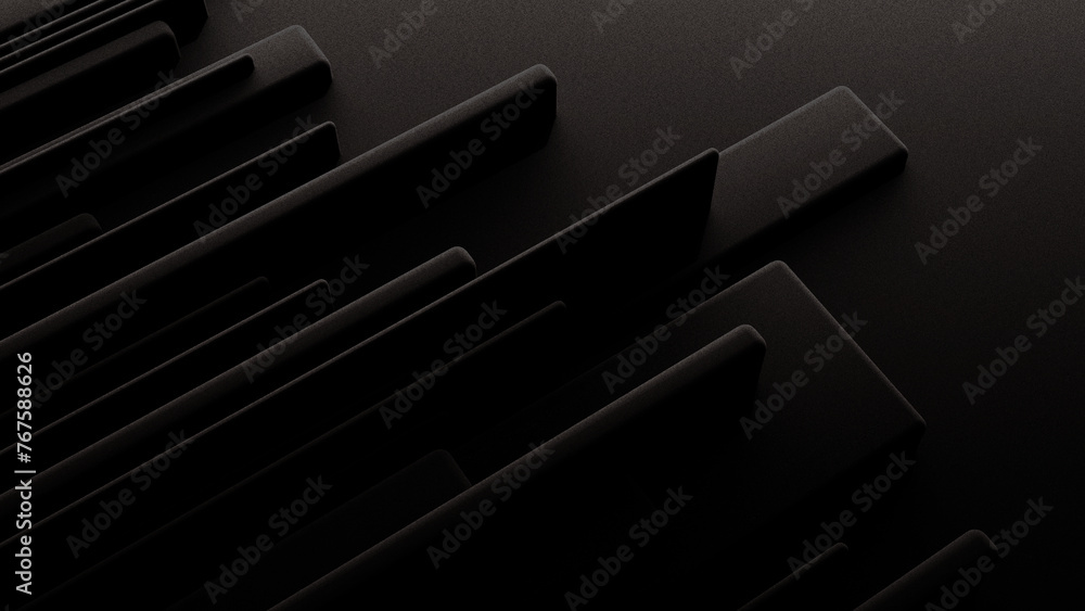 Poster Black dark background illustration with geometric graphic elements, light effect and noise texture. 3d rendering