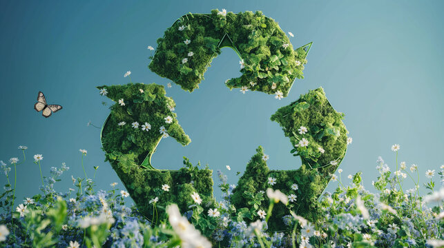 Upcycling von M&uuml;ll durch M&uuml;lltrennung bei PET Flaschen mit Umweltsymbol bzw Recycling Symbol Generative AI