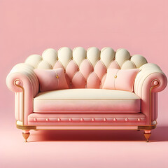 Sofa, pastel colors, isolated on a Pink background, Modern stylish sofa, Furniture, interior object