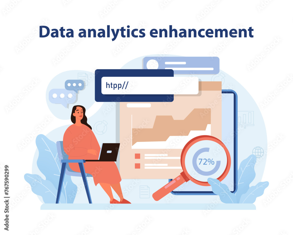 Poster data analytics enhancement. professional analyzing data trends.