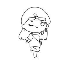 A girl is drawing a picture of a girl in a white shirt and sunglasses