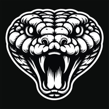 Dark Art Viper Snake Beast Angry Head Black and White Illustration
