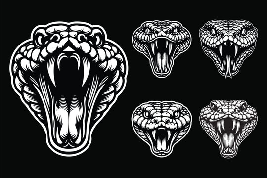 Dark Art Viper Snake Beast Angry Head Black and White Illustration