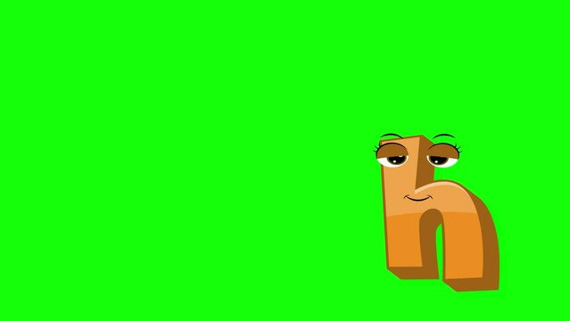 Cartoon style letter h 2d animation with green screen background, h alphabet dancing letters for little kids