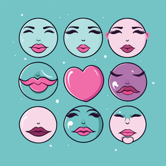 Cartoon face and kiss design cartoon vector illustr