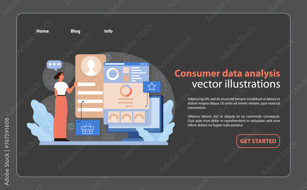 Poster consumer data analysis. a professional analyzing consumer profiles and metrics on.