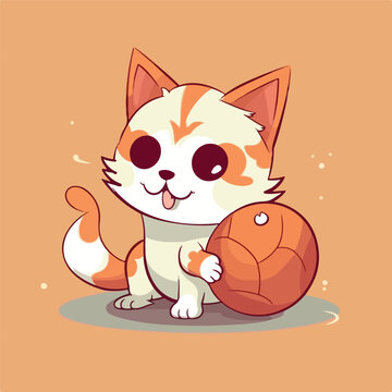 Cat with paw on ball cartoon vector illustration