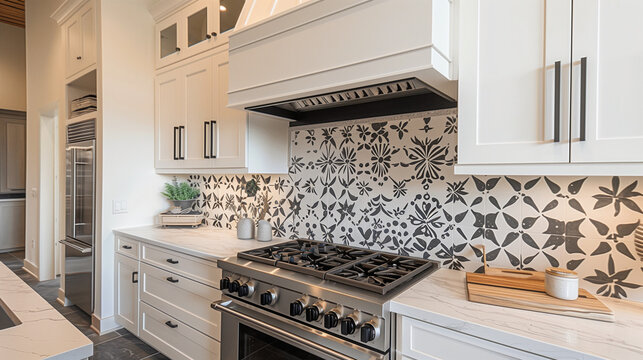 stylish geometric pattern on kitchen backsplash tiles
